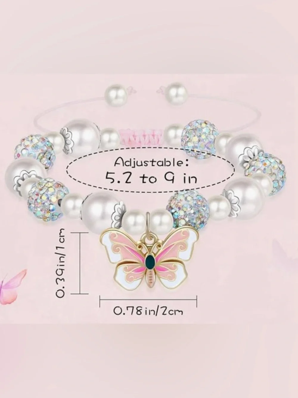 Anthropologie Pink Pearl & Butterfly Charm Bracelet